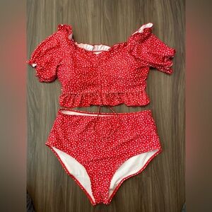 SHEIN Red Polka Dot Off-Shoulder Bikini Set size 1XL